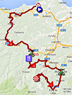 The map with the race route of the twentieth stage of the Tour of Spain 2013 on Google Maps