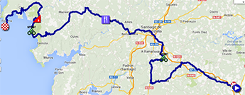 De kaart met het parcours van de vierde etappe van de Ronde van Spanje 2013 op Google Maps