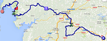 La carte du parcours de la quatrième étape du Tour d'Espagne 2013 sur Google Maps