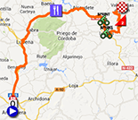 The map with the race route of the nineth stage of the Tour of Spain 2013 on Google Maps