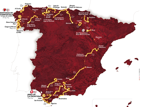 De officiële kaart van de Vuelta a Espa&ntildea 2014