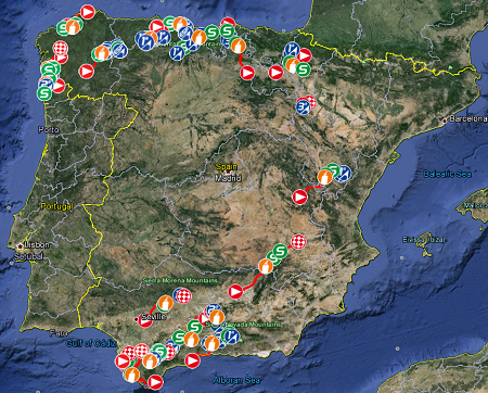 Het parcours van de Ronde van Spanje 2014 in Google Earth