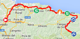 The map with the race route of the fifteenth stage of the Tour of Spain 2014 on Google Maps