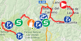De kaart met het parcours van de zestiende etappe van de Ronde van Spanje 2014 op Google Maps
