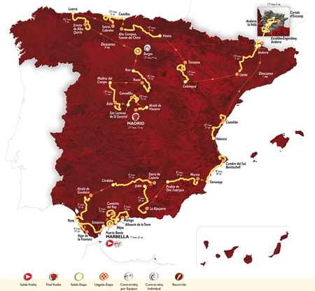 Carte du parcours du Tour d'Espagne 2015