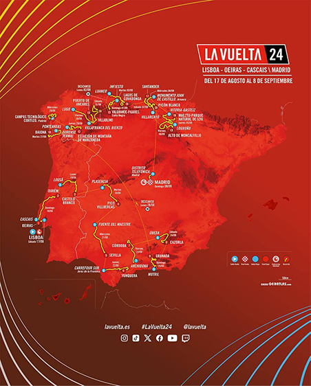 La carte du parcours du Tour d'Espagne 2024