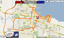 De kaart met het parcours van de tijdrit voor dames/heren elite op de Wereldkampioenschappen wegwielrennen 2010 op Google Maps