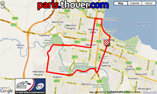 De kaart met het parcours van de tijdrit voor beloften op de Wereldkampioenschappen wegwielrennen 2010 op Google Maps
