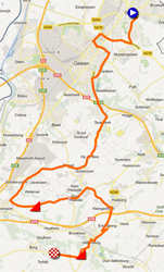 De kaart met het parcours van de Ploegentijdrit UCI damesploegen van de Wereldkampioenschappen 2012 op Google Maps