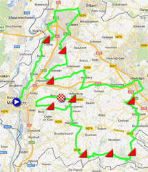 De kaart met het parcours van de Wegwedstrijd heren elite van de Wereldkampioenschappen 2012 op Google Maps