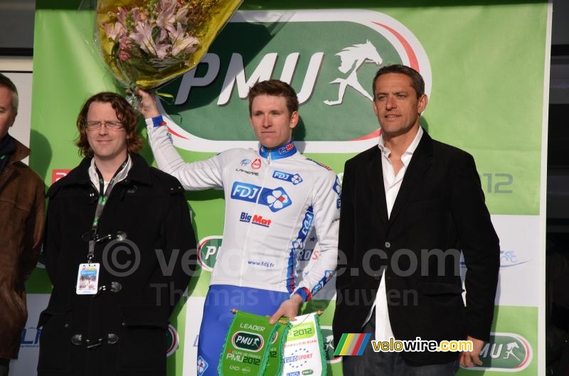Arnaud Démare (FDJ BigMat), met Arnaud Platel (LNC) & Jacky Durand (Eurosport)