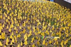Un champ de drapeaux jaunes a Saint-Etienne (448x)