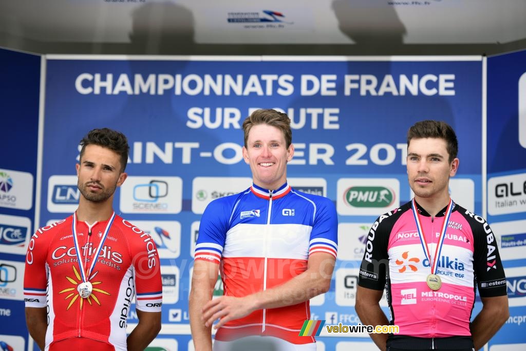 Le podium du Championnat de France 2017 : Arnaud Démare, Nacer Bouhanni, Jérémy Leveau (3)