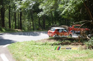 Two red Fabia's enter the woods (373x)