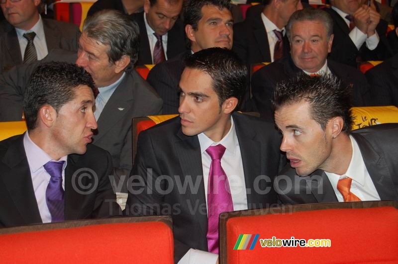 Drie Spanjaarden: Carlos Sastre (CSC Saxo Bank), Alberto Contador (Astana) & Samuel Sanchez (Euskaltel Euskadi)