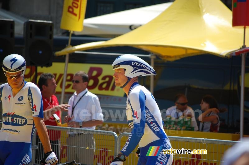 Sylvain Chavanel & Sbastien Rosseler (Quick Step) voor de start van de ploegentijdrit in Montpellier