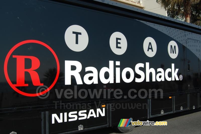 Het logo op de Team Radioshack vrachtwagen