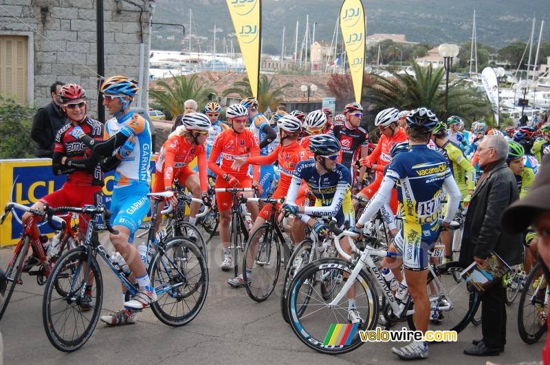 The riders prepare for the start of the second stage