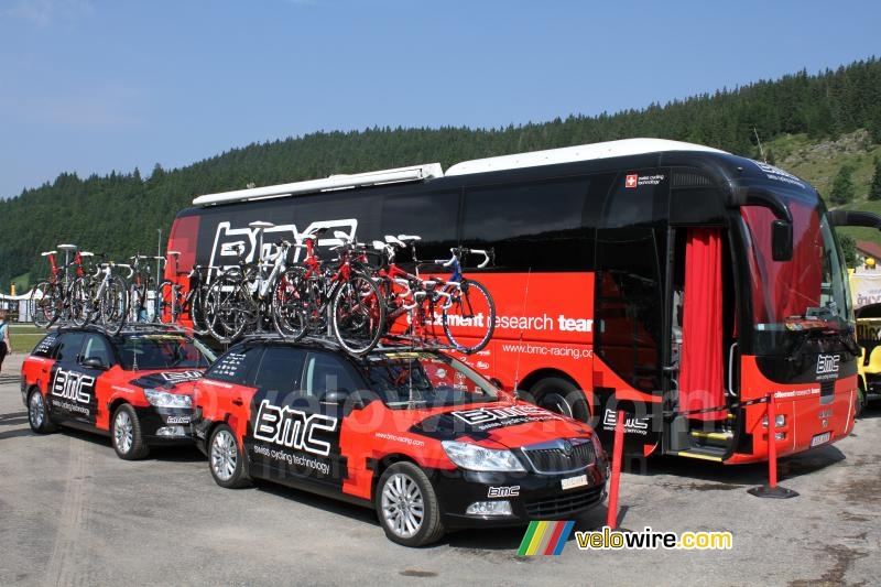 The BMC Racing Team cars and bus
