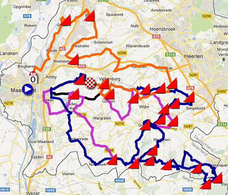 The map of the race route of the Amstel Gold Race 2013