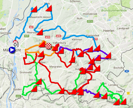 De kaart met het parcours van de Amstel Gold Race 2017 De kaart met het parcours van de Amstel Gold Race 2017