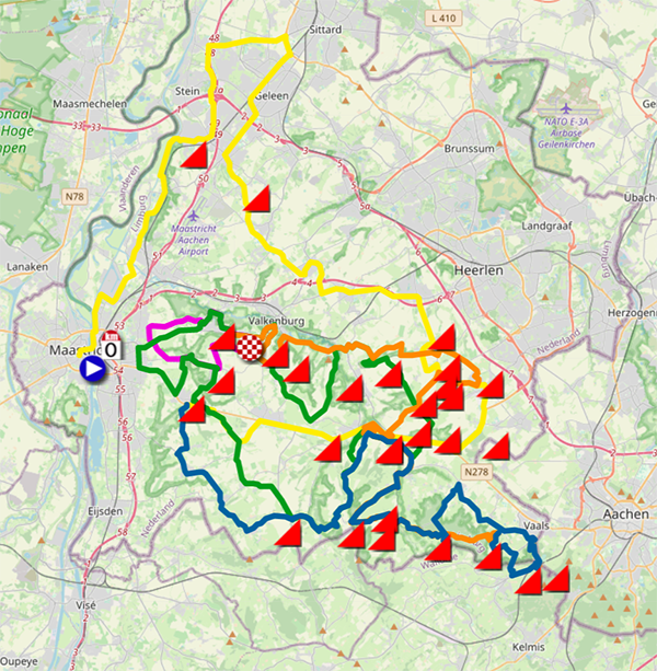 De kaart met het parcours van de Amstel Gold Race 2023