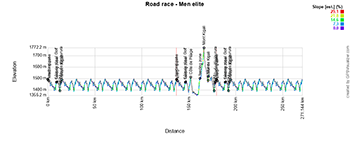 Het koersprofiel van de wegwedstrijd heren elite van de Wereldkampioenschappen van Kigali 2025