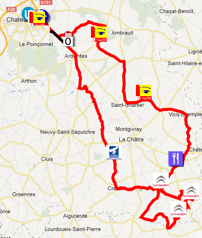 Het parcours van de Classic de l'Indre 2012 in Google Earth