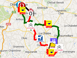 Het parcours van de Classic de l'Indre 2014 in Google Earth