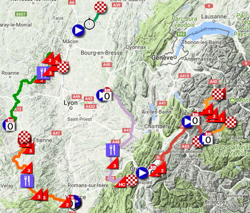 The race route of the Critérium du Dauphiné 2018 in Google Earth Le parcours of the Critérium du Dauphiné 2018 dans Google Earth