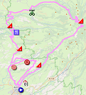 De kaart met het parcours van de 1ste etappe van het Critérium du Dauphiné 2019 in Open Street Maps