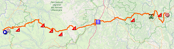 De kaart met het parcours van de 2de etappe van het Critérium du Dauphiné 2019 in Open Street Maps