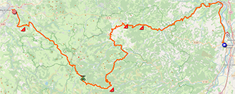 La carte du parcours de la 2e étape du Critérium du Dauphiné 2022 sur Open Street Maps