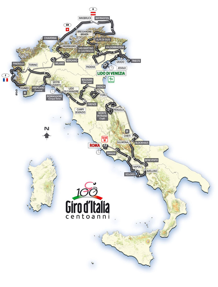 Le parcours du Giro d'Italia 2009 Le parcours du Giro d'Italia 2009
