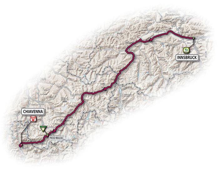 Le parcours de la septième étape - Innsbruck > Chiavenna Le parcours de la septième étape - Innsbruck > Chiavenna