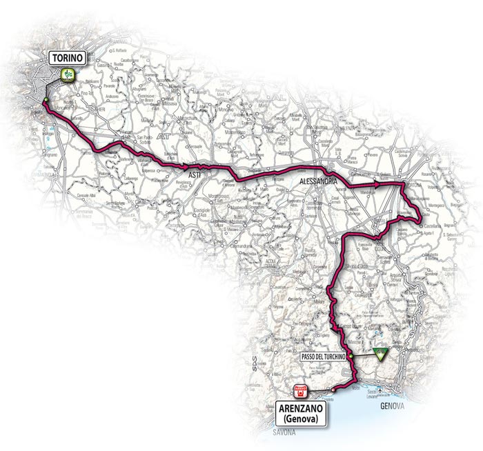 Le parcours de la onzième étape - Turin > Arenzano Le parcours de la onzième étape - Turin > Arenzano