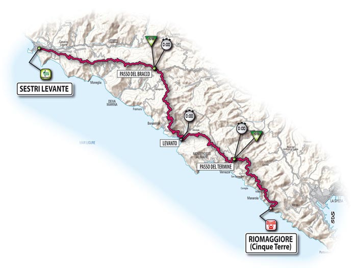 The route for the twelfth stage - Sestri Levante > Riomaggiore