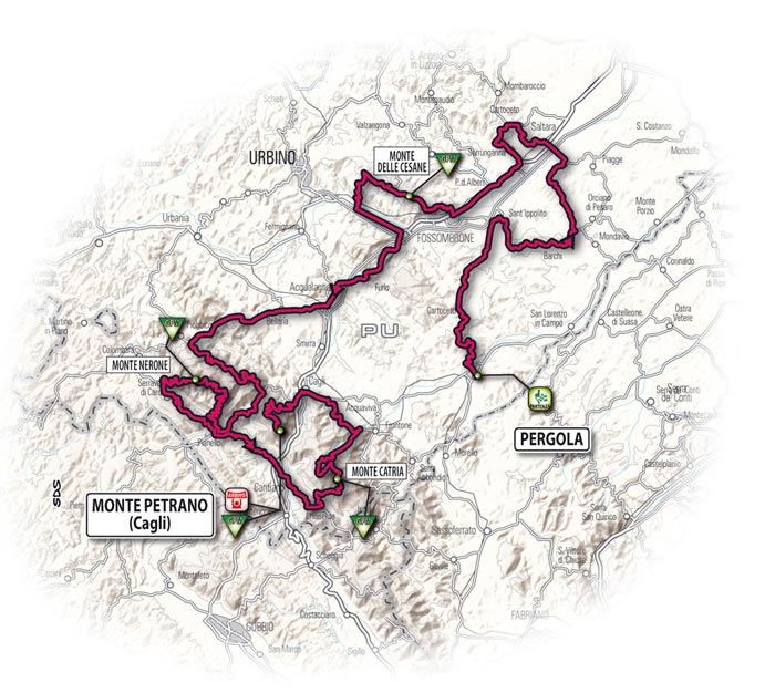 The route for the sixteenth stage - Pergola > Monte Petrano