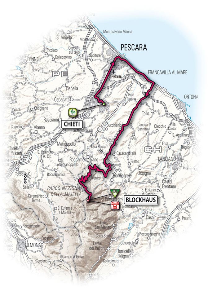 Le parcours de la dixseptième étape - Chieti > Blockhaus Le parcours de la dixseptième étape - Chieti > Blockhaus
