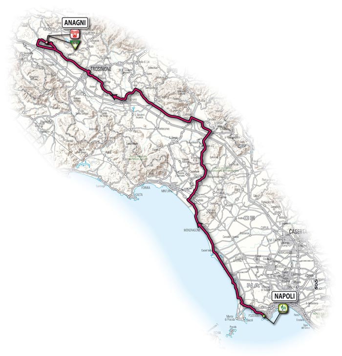 Le parcours de la vingtième étape - Naples > Anagni Le parcours de la vingtième étape - Naples > Anagni