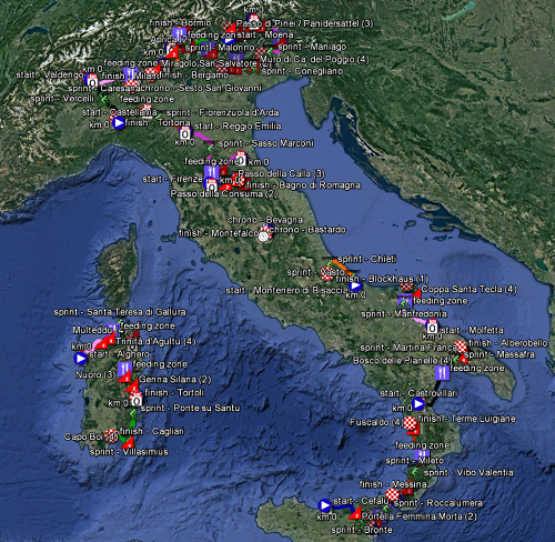 La carte du parcours du Tour d'Italie 2017