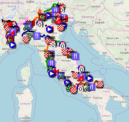 The Giro d'Italia 2019 race route in Google Earth