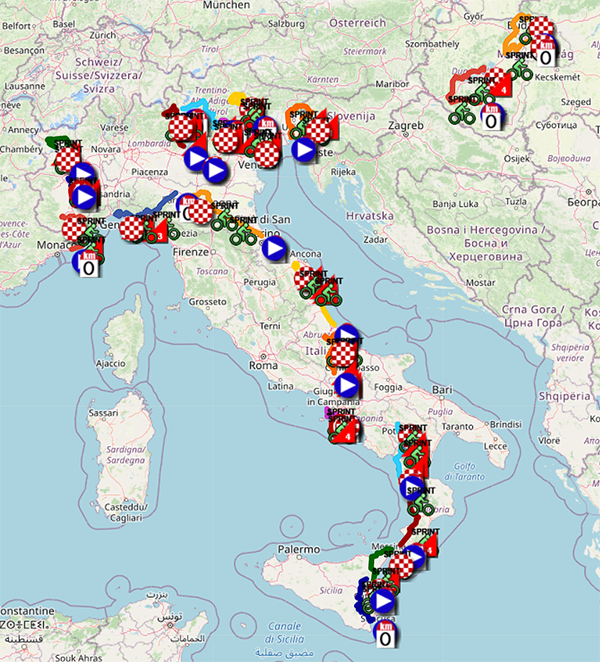 Het parkoers van de Giro d'Italia 2022 in Google Earth