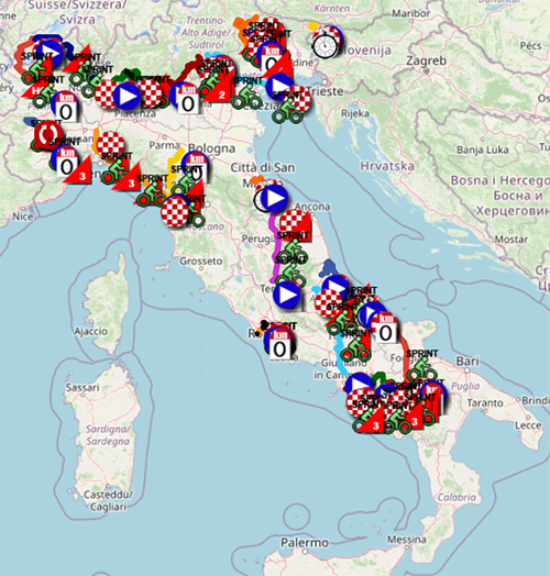 Het parcours van de Ronde van Italië 2023 in Google Earth