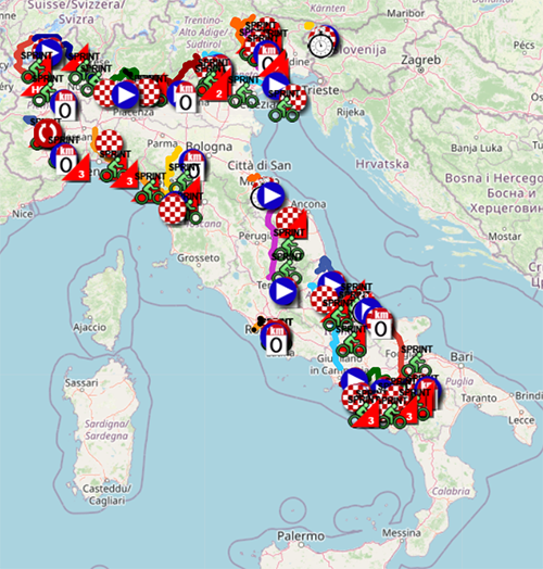 The Tour of Italy 2023 race route in Google Earth