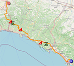 De kaart met het parcours van de 11e etappe van de Giro d'Italia 2023 op Open Street Maps