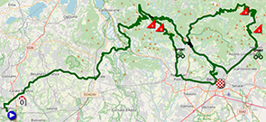 The map with the race route of the 15th stage of the Giro d'Italia 2023 on Open Street Maps