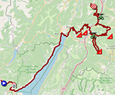 The map with the race route of the 16th stage of the Giro d'Italia 2023 on Open Street Maps