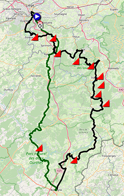 The Liège-Bastogne-Liège 2023 race route map