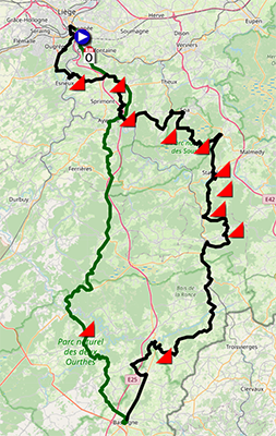The Liège-Bastogne-Liège 2023 race route map The Liège-Bastogne-Liège 2023 race route map